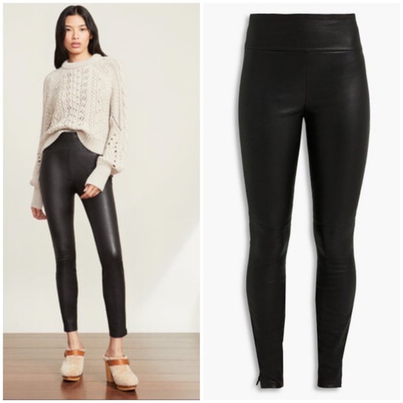 Veronica‎ Beard Corliss Lamb Leather Leggings Black 2 Notch Ankle Luxe Pants